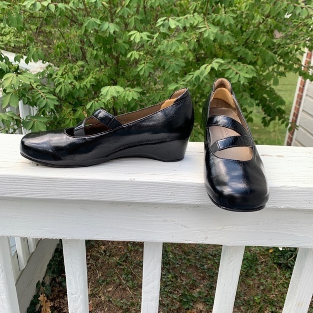 Josef Seibel black patent Wedge Mary Janes Size 8/8.5
